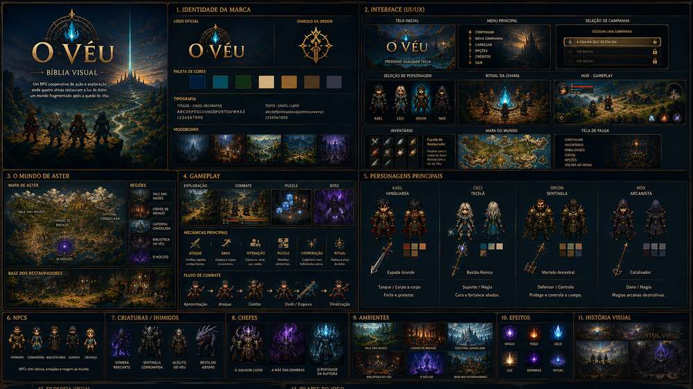 O Véu — bíblia visual, UI e personagens